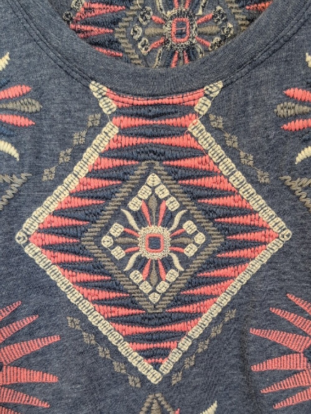 Johnny Was Blue Joy Love Light  Embroidered Tee with Pink & White Accents - Picture 3 of 9